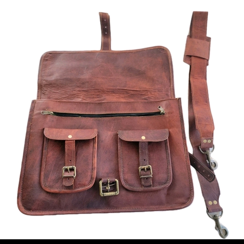 NEW Cuero Handmade 18" Brown Leather Travel Messenger Bag Briefcase NWOT